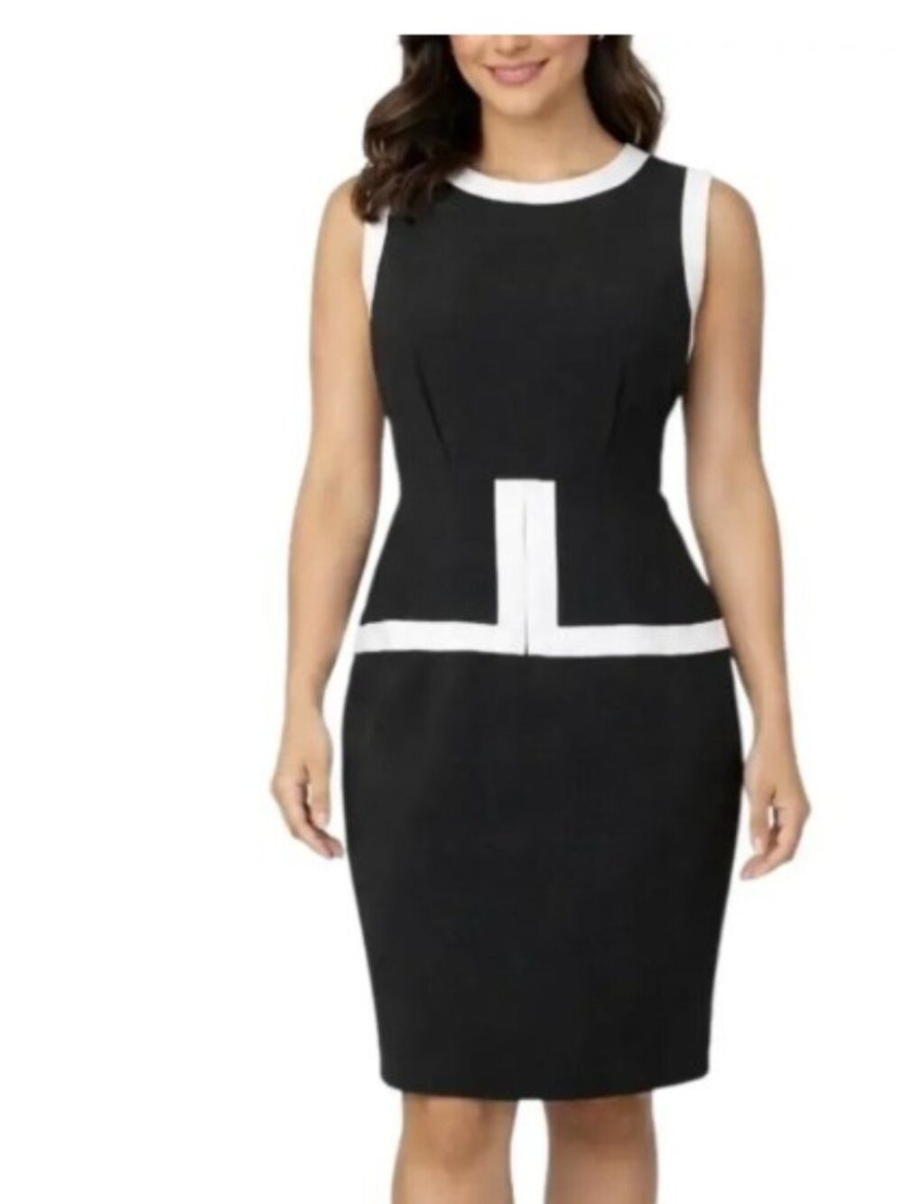 Calvin Klein Womens Peplum Sheath Dress Black White 12 New
